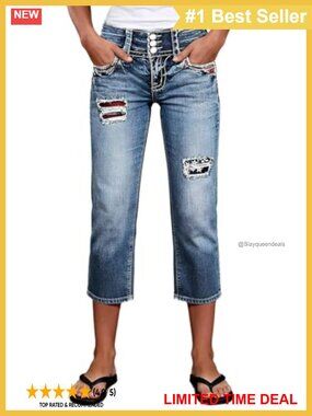Flamingals Straight Leg High Rise Capri Star Jeans Women